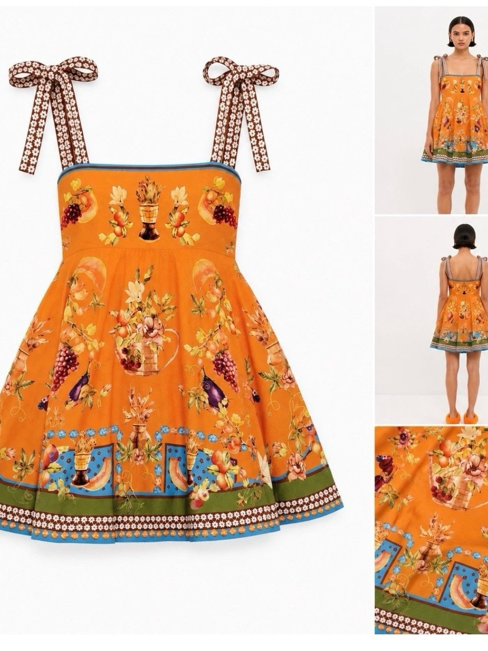 Caroline Constas Women's Farm Dress S Rio Linen Orange Alemais Zimmermann Style